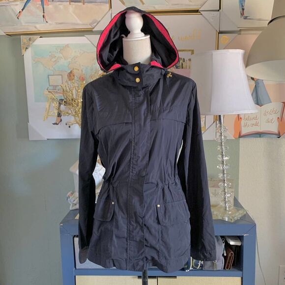 CAMBRIDGE navy windbreaker jacket hooded sz L womens - Picture 1 of 9